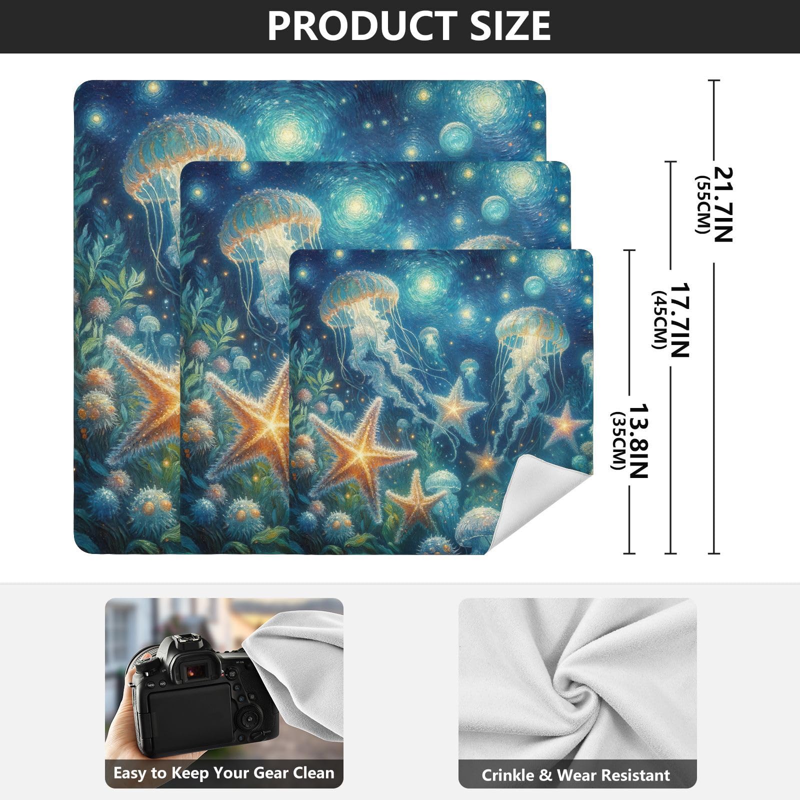 ODAWA Magic Storage Cloth 13.8. In, Starfishes and Jellyfishes Starry Night Open Lay Flat Makeup Bag, Easy-Storage Magic Cloth for Camera