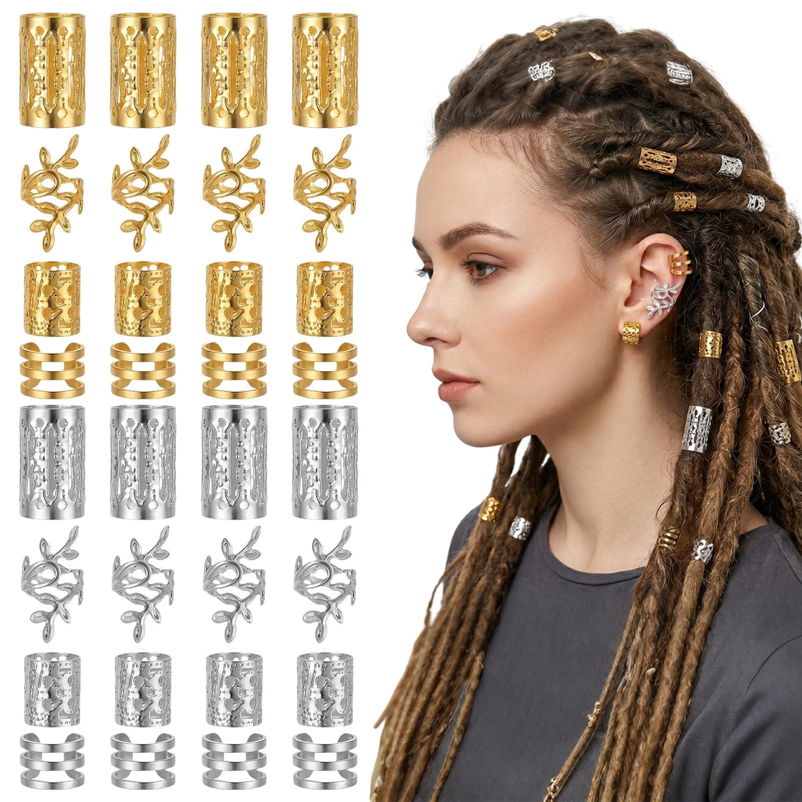 Molain Lot De 120 Bijoux De Cheveux Dorés Pour Tresses – Perles Réglables Dreadlocks, Accessoires Pirates, Pour Femmes, Hommes Et Enfants