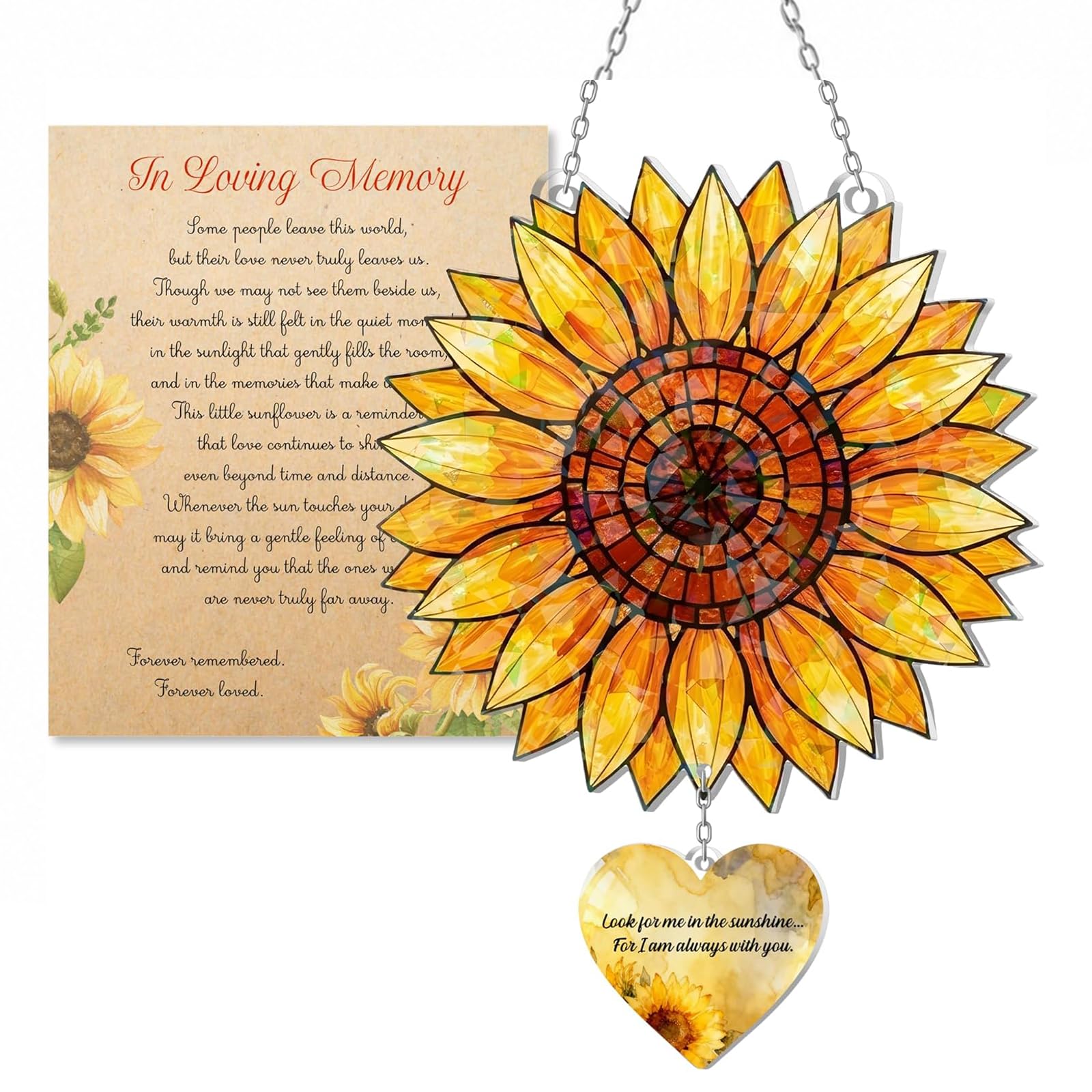 Sunflower Memorial Gift for Loss of Loved One, Sympathy Hanging Suncatcher