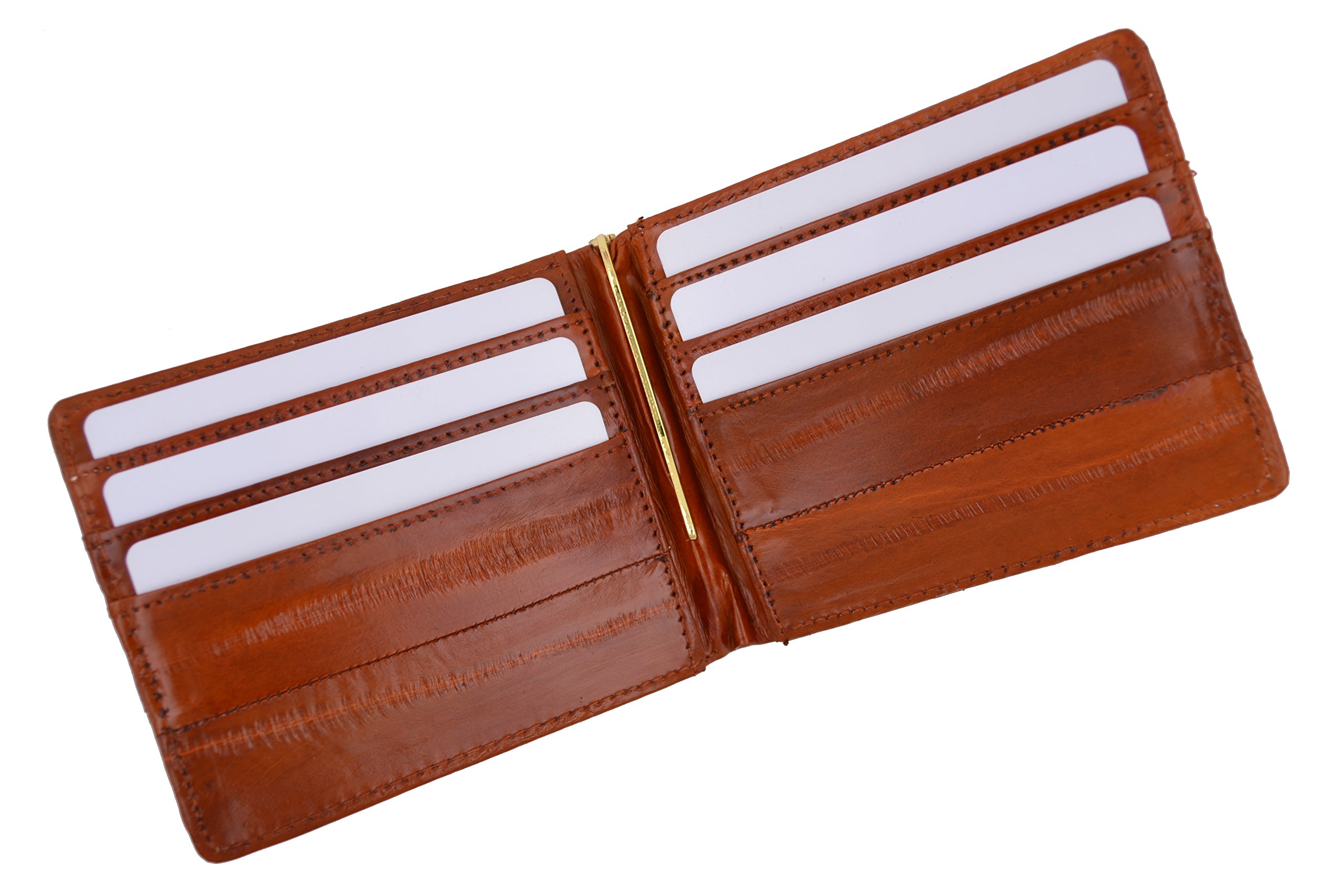 MARSHAL Cartera plegable de piel suave con clip central para dinero, Canela, Standard