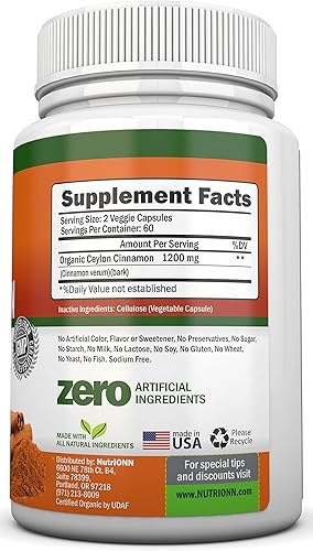 Miniatura 2 de Canela de Ceilán orgánica - 1200 mg - 120 cápsulas - Canela verdadera - Potente antioxidante - Apoya la salud inmunológica y la salud del corazón -