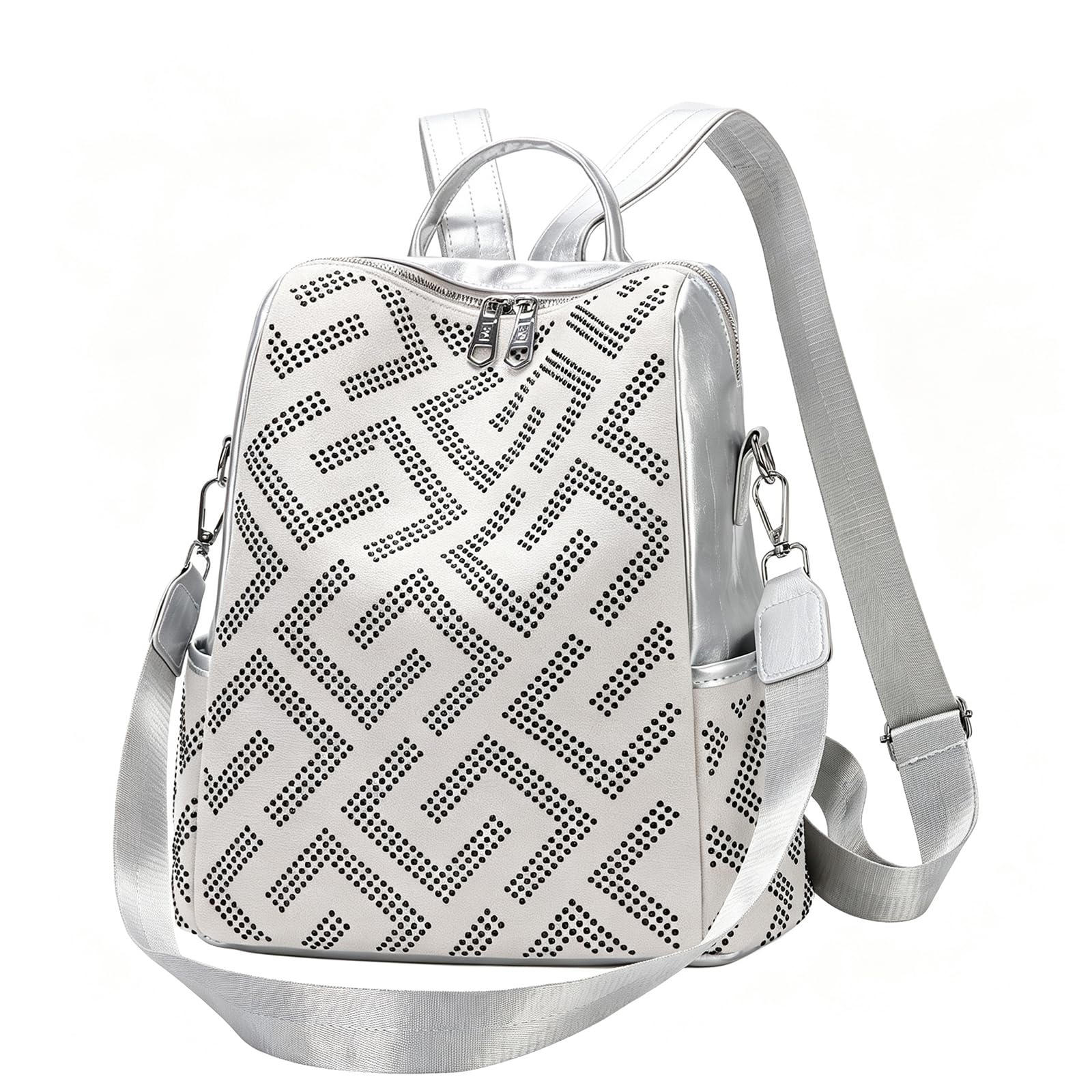 Mujeres strass PU convertible mochila casual mochila Carryall bolso de hombro,Beige
