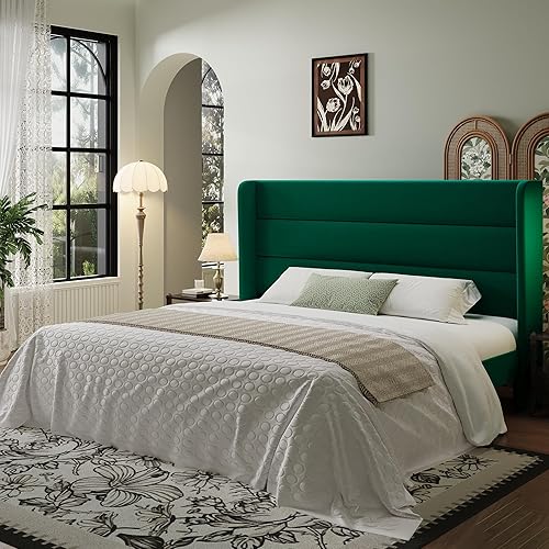 SHA CERLIN Queen Size Velvet Bed Frame with Wingback Headboard/Upholstered