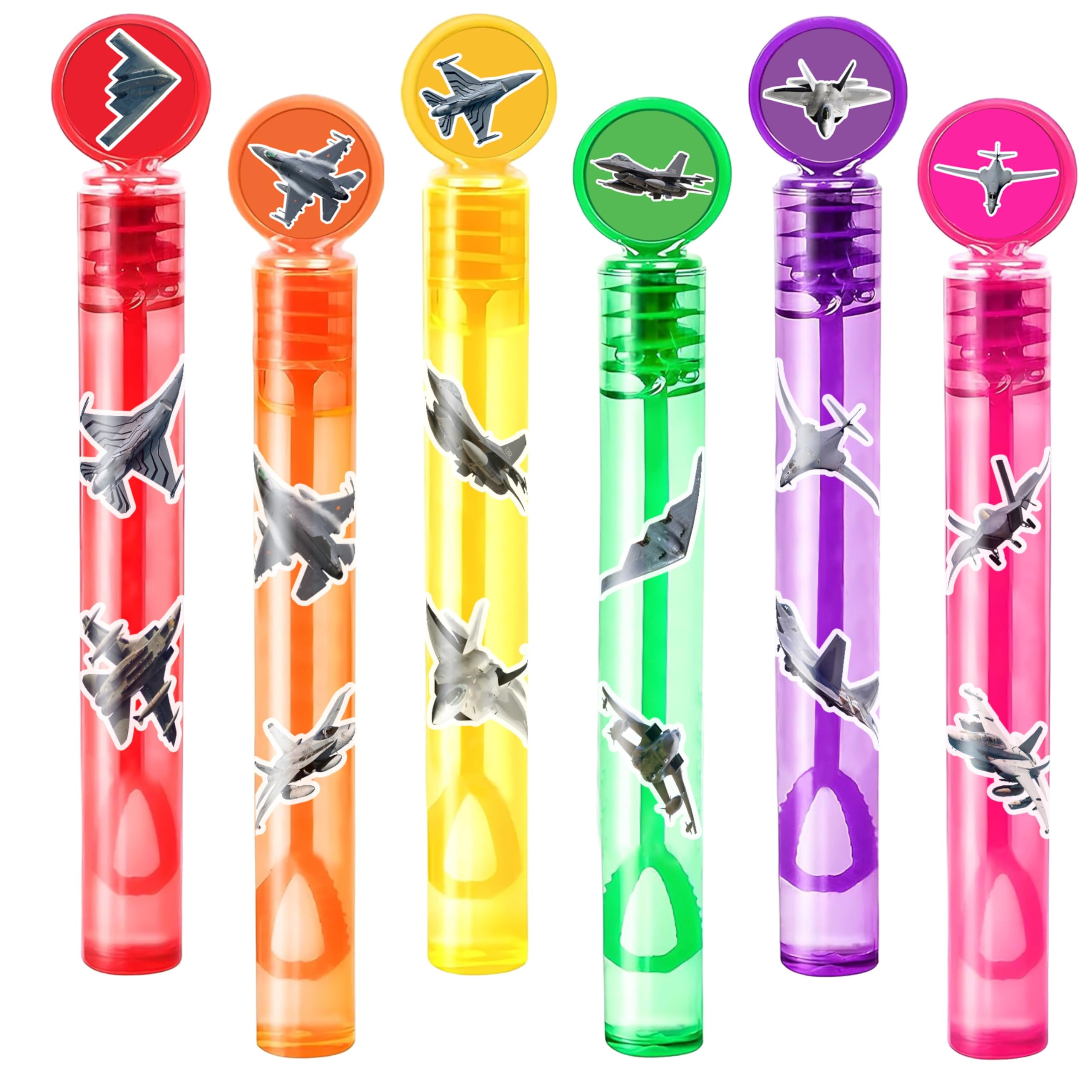 24PCS Jet DIY Bubble Wands with 96PCS Stickers - Party Favor for Goodie Bags, Pinata Stuffers, Mini Bubble Bulk Birthday Supplies, Toys Gifts, Class Prizes for Toddlers, Boys & Girls