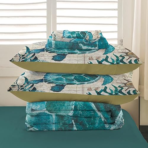 Miniatura 6 de MUSOLEI Juego de edredón de océano para niños, colecciones de ropa de cama suave para adolescentes y niños, estilo mediterráneo con temática