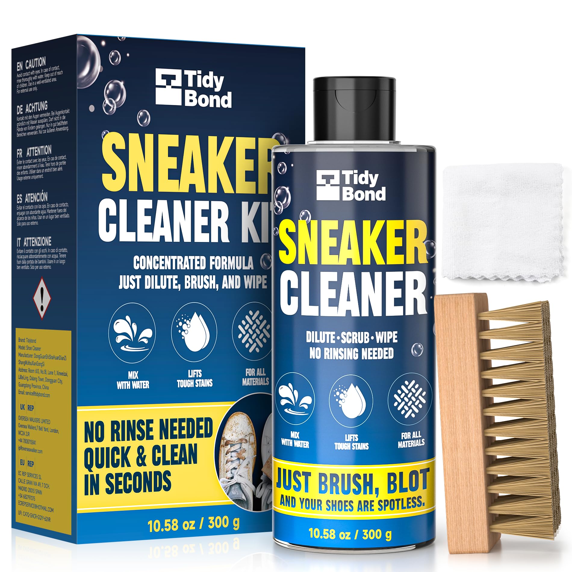 Shoe Cleaner Kit for Sneakers – 10.6oz Premium Shoe Cleaning Set with Brushes & Microfiber Towel, Sneaker Cleaner for White Shoes, Boots, Leather, Suede, Canvas, Mesh, PU & Fabric