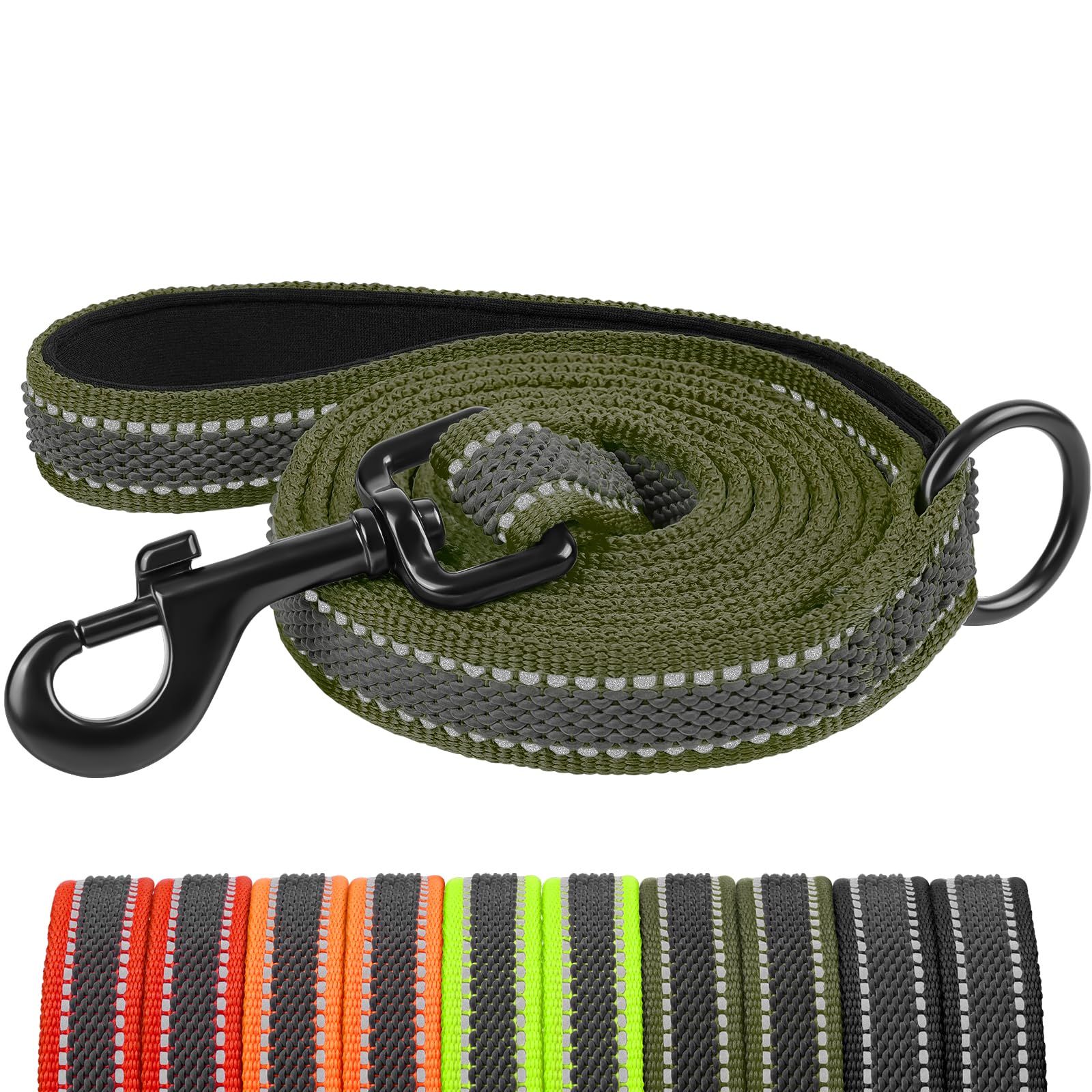 X XBEN Guinzaglio per Cani, 20MM-1,5M Guinzaglio Riflettente Resistente con Manico Imbottito, Guinzaglio Addestramento per per Cuccioli, Piccoli, Medi e Grandi, Con Fili di Gomma Morbida, Verde Oliva