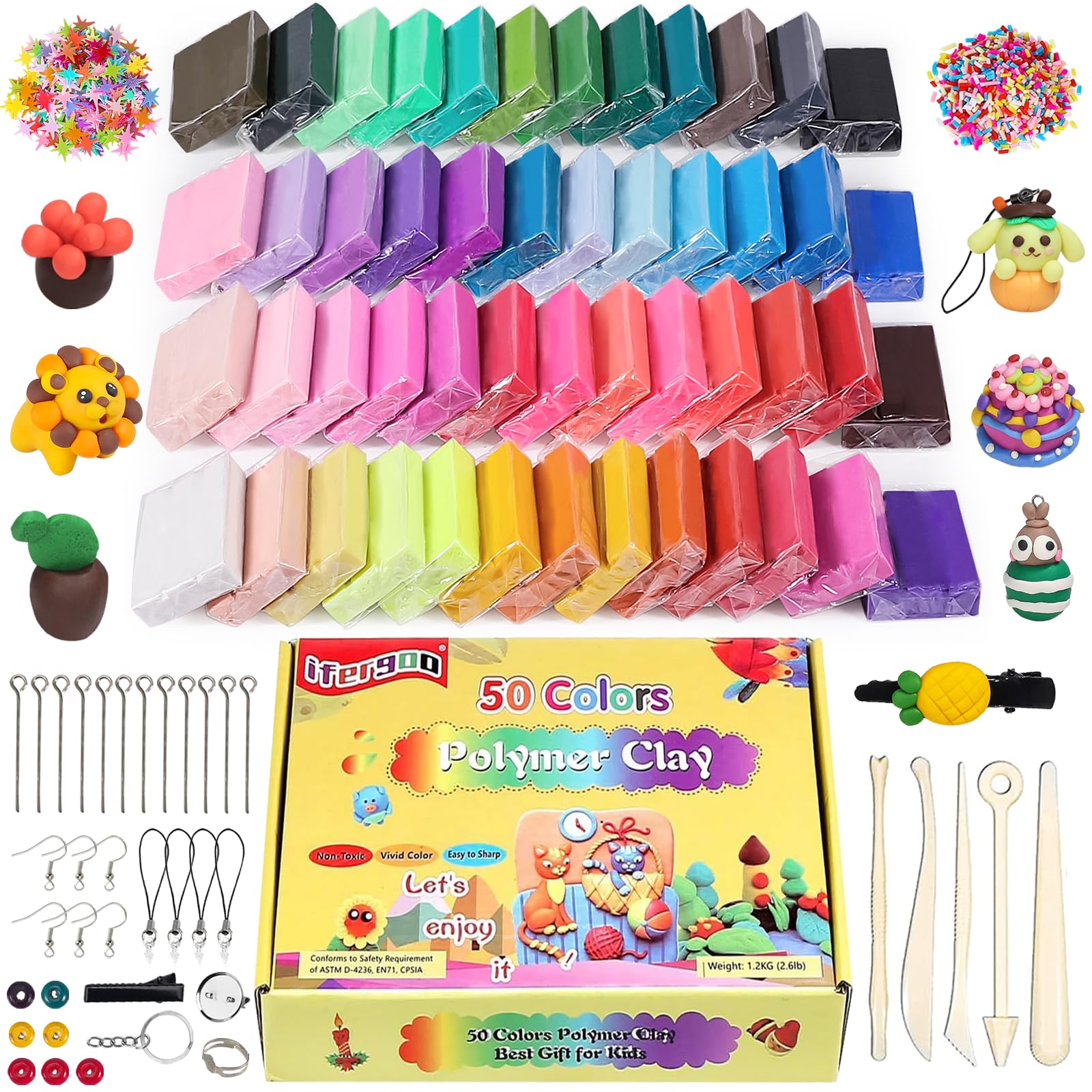 Polymer Clay Starter Kit, ifergoo 50 Colors Oven Bake Modeling
