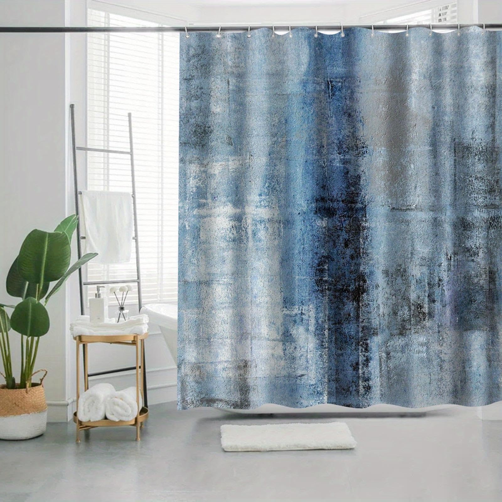 Abstrakcyjna niebiesko-szara zasłona prysznicowa, 237 x 180 cm, można prać w pralce, dekoracja łazienki z 12 haczykami, stylowy nowoczesny design artystyczny dla eleganckich akcesoriów domowych