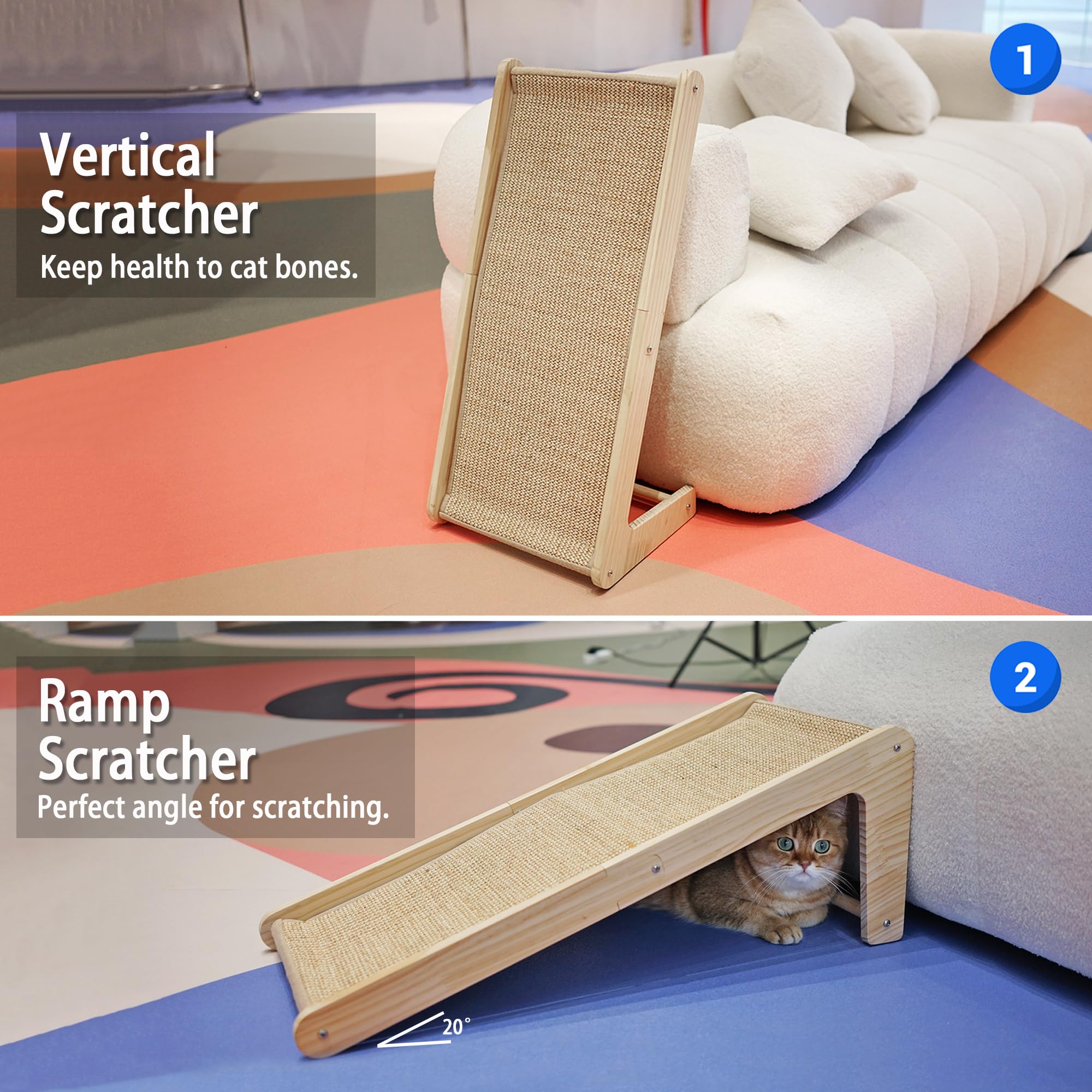 PETKARAY Cat Scratcher, Sisal Cat Scratch Pad, Durable Wall Scratching Board for Indoor Cats, L-Shape Ramp Scratcher Furniture Protector