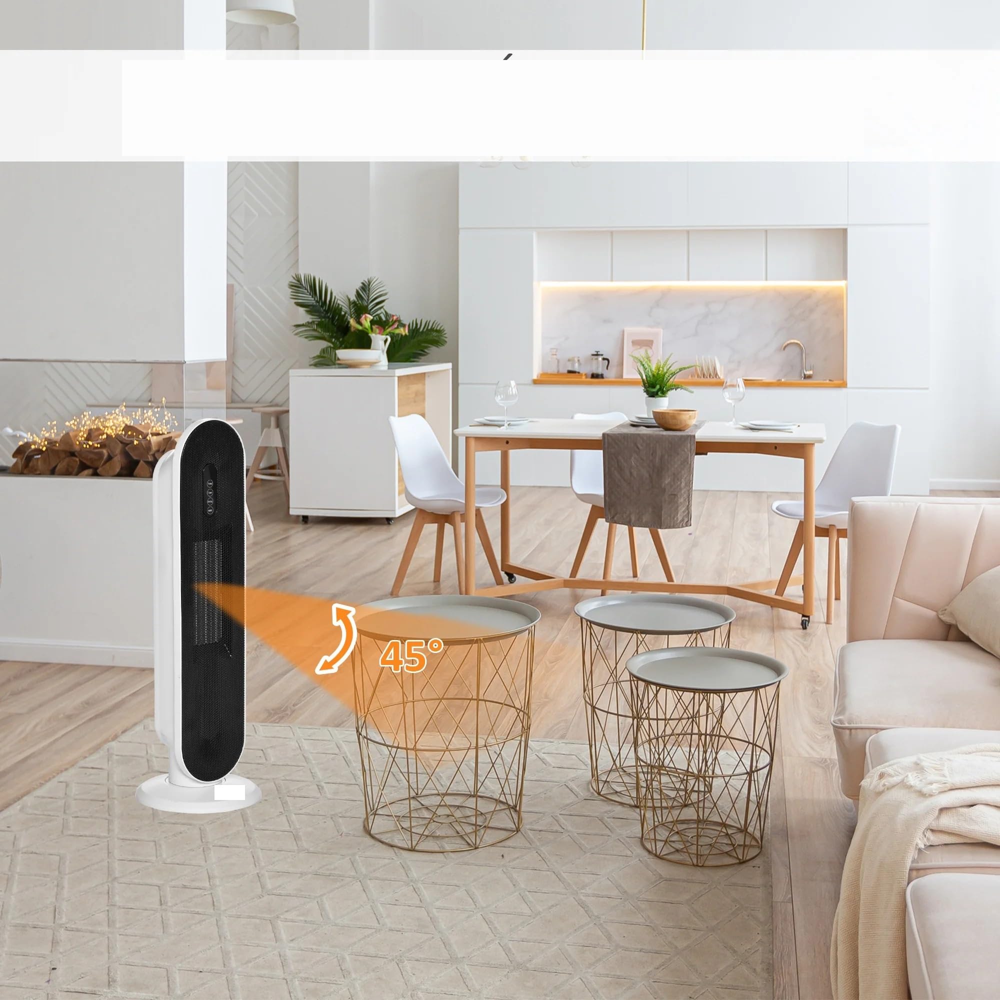 Calentador cerámico de torre con termostato programable de 24 horas, control remoto y antivuelco. Para dormitorio en casa