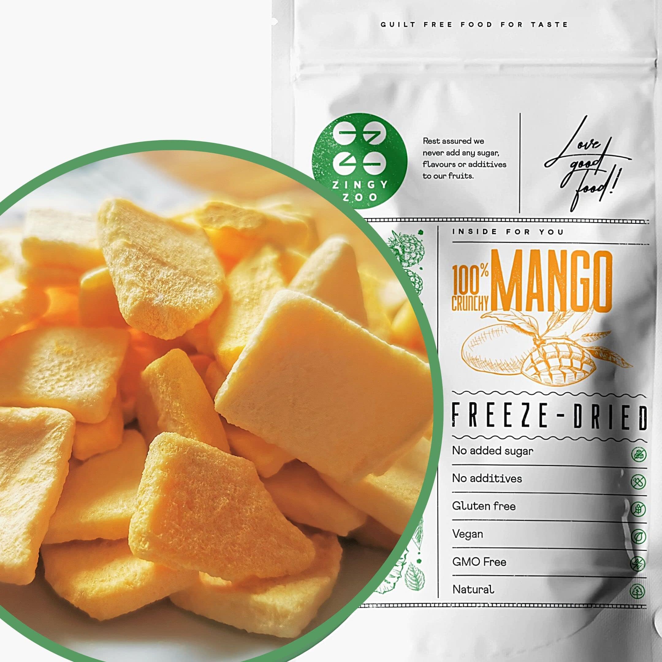 Freeze Dried Mango Chunks | Pure Natural Freeze Dried Fruits | GF Raw Vegan | Mill for Mango Powder or Eat as Dry Mango Dried Snack | Fresh Fruit Taste | Pure Dried Mangoes ZingyZoo (100g)