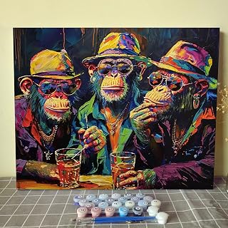 Monkey Paint by Numbers Graffiti Paint by Numbers Kits for Adult Acrylic on Canvas Painting for Home Wall Decor Gift Without Framed 16''W x 20''H