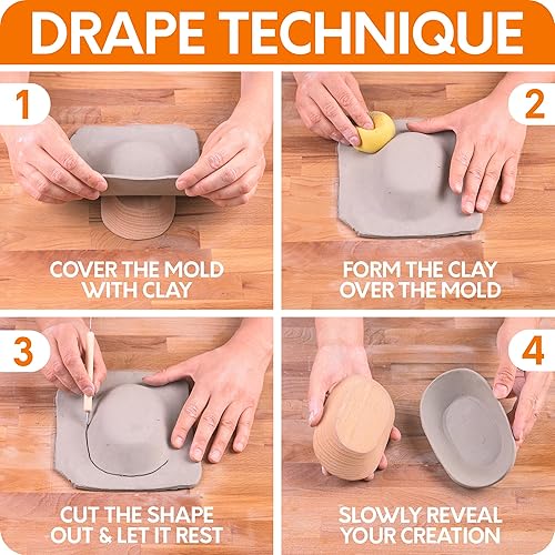 Miniatura 10 de Paquete de 2 moldes de cerámica  Crea cuencos y platos  Incluye formas superiores de cerámica de 4.5 y 6.5 pulgadas  Mango intercambiable