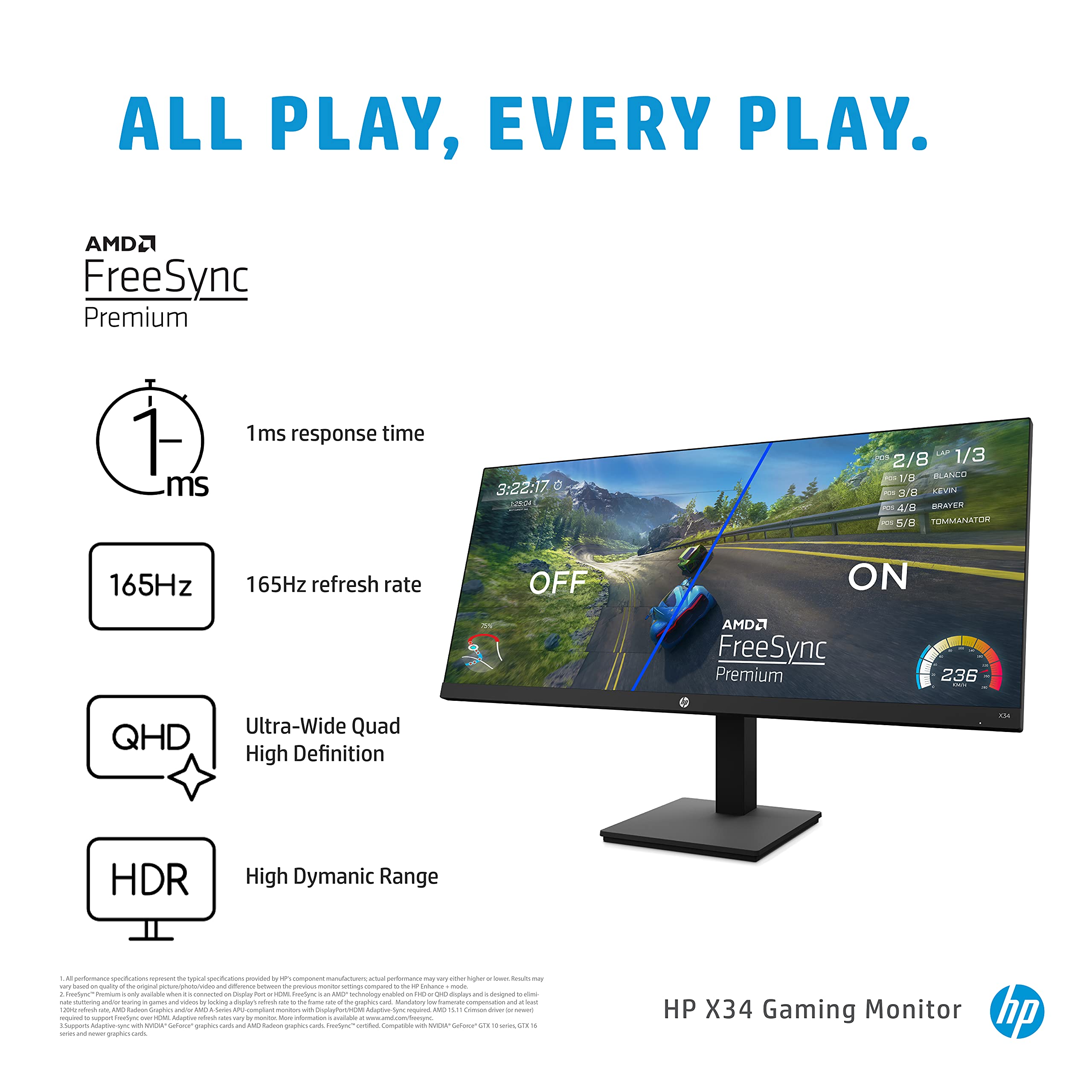 HP X34 ゲーミングモニター 34インチ UWQHD 165Hz HP X34 UWQHD Gaming Monitor 34 inch(86.36 cm) Monitor Low Blue