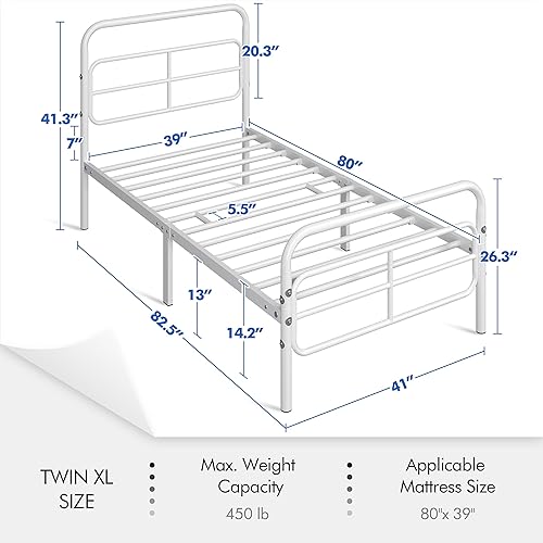 Miniatura 2 de Yaheetech Juego de 2 camas de plataforma de metal modernas de tamaño individual XL con cabecero con patrón geométrico, almacenamiento debajo de la
