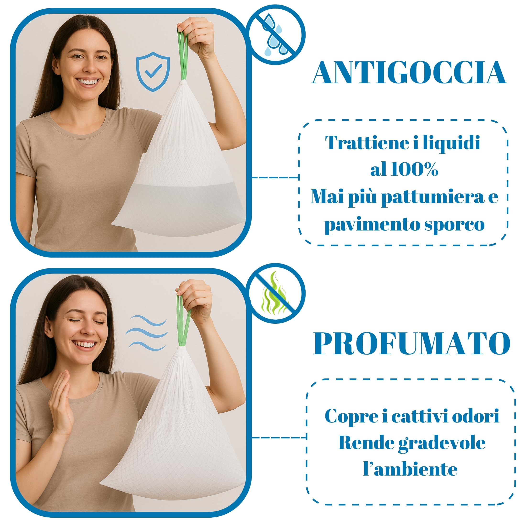 KE-SACCO 90 Sacchetti spazzatura 40l - 55x65-6 rotoli Sacchi Immondizia per Raccolta Differenziata 3 colori - Buste Rifiuti Riciclabili con manici - Antigoccia - Speciale ed Unica Formula Brevettata