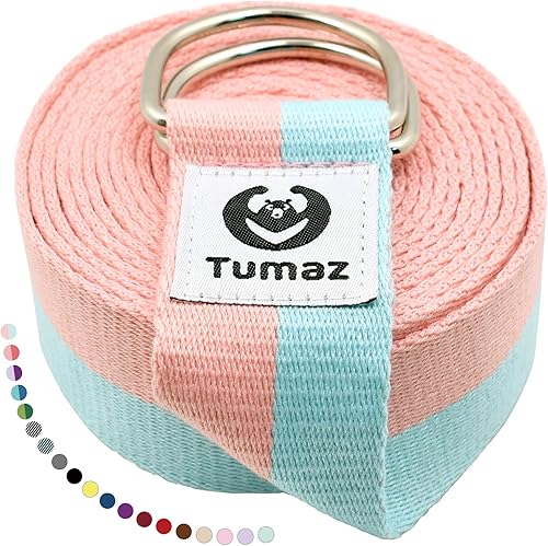 Tumaz Yoga Strap/Stretch Bands [15+ Colors, 6/8/10 Feet Options] with Extra Safe Adjustable D-Ring Buckle, Durable and Comfy Delicate Texture - Best