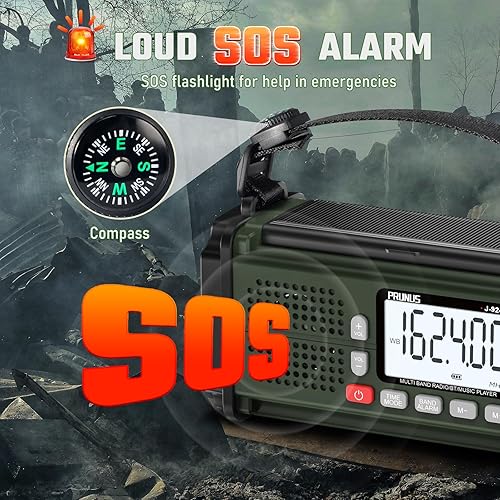 Miniatura 6 de PRUNUS J-924 10000mAh37000mWh Radio de manivela, pilas AAA, radio de emergencia solar, radio meteorológica NOAA AMFMSW, carga USB, antorcha y luz de