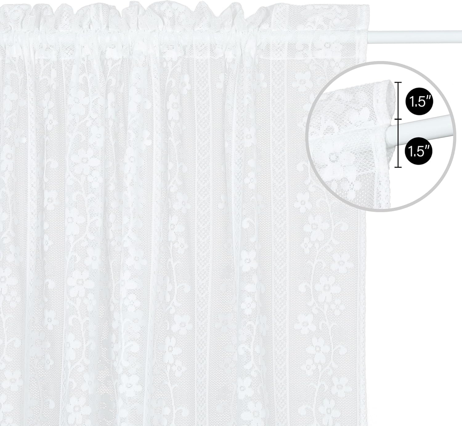 French Door Curtain White Flower Knitted Textured Curtains 72 Inch Long Lace Semi Sheer Sidelight Curtain Panel for Siding Glass Patio Front Door Tieback Included, 2 Pieces