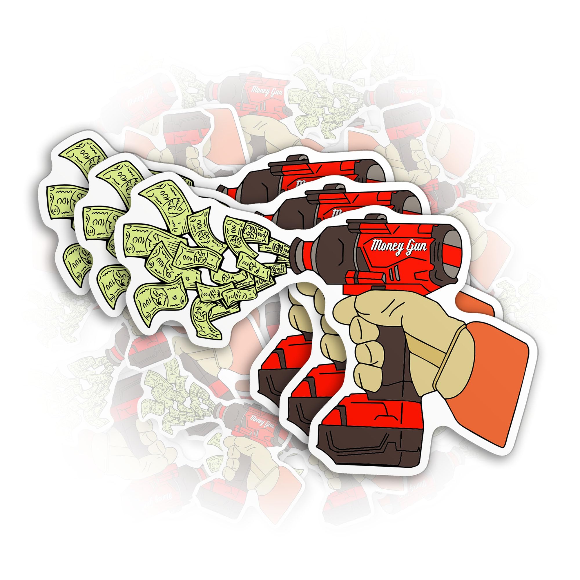 Set 3 Pcs - Money Gun Hard Hat Sticker Lineman, Mechanic, Blue Collar Die-Cut Waterproof Vinyl Sticker for Helmet, Hard Hat Laptop Water Bottle Phone