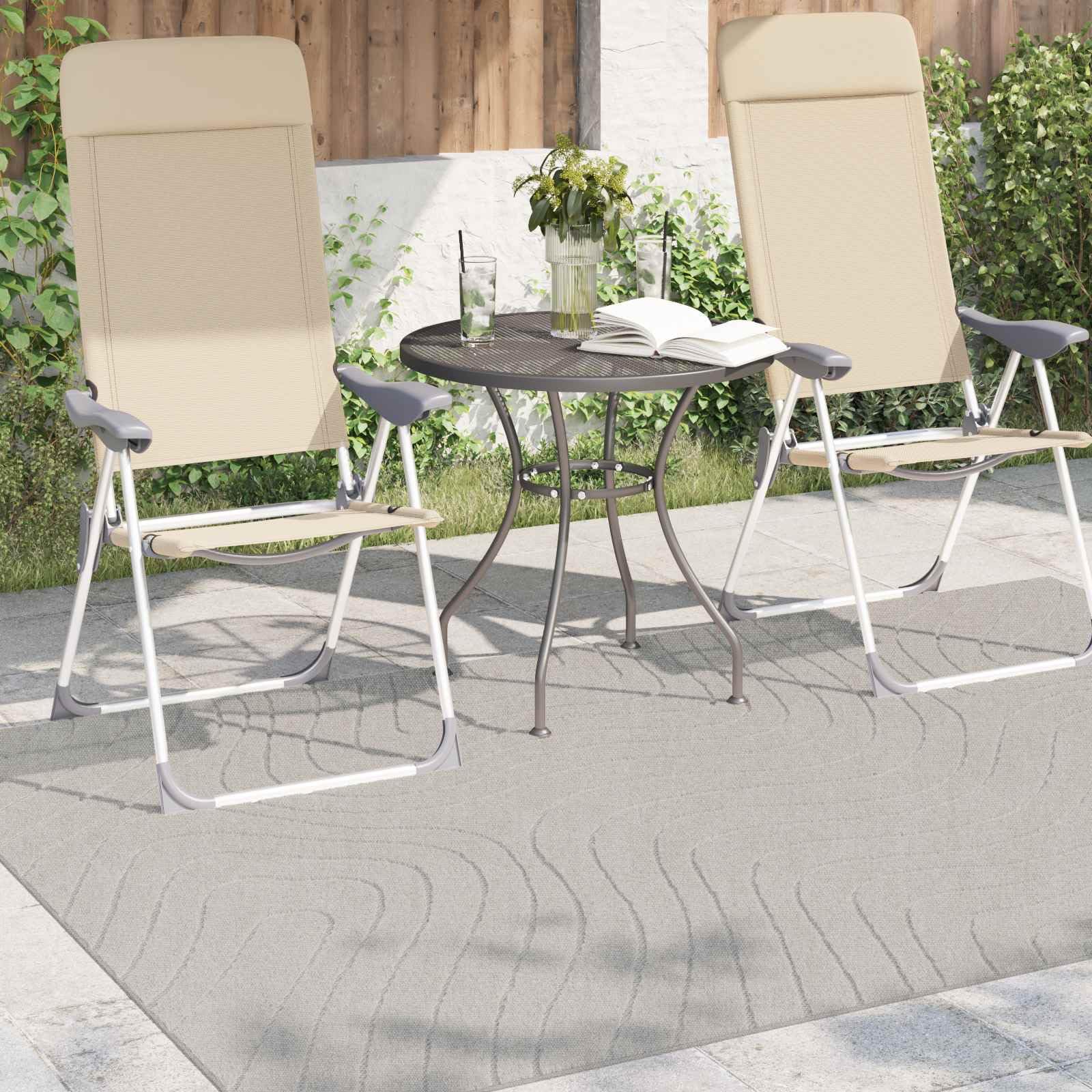 Palmeras Tapis de sol en polyester antidérapant lavable pour salon, couloir, balcon, terrasse avec réduction du bruit et revêtement de sol durable Crème 170 x 120 cm