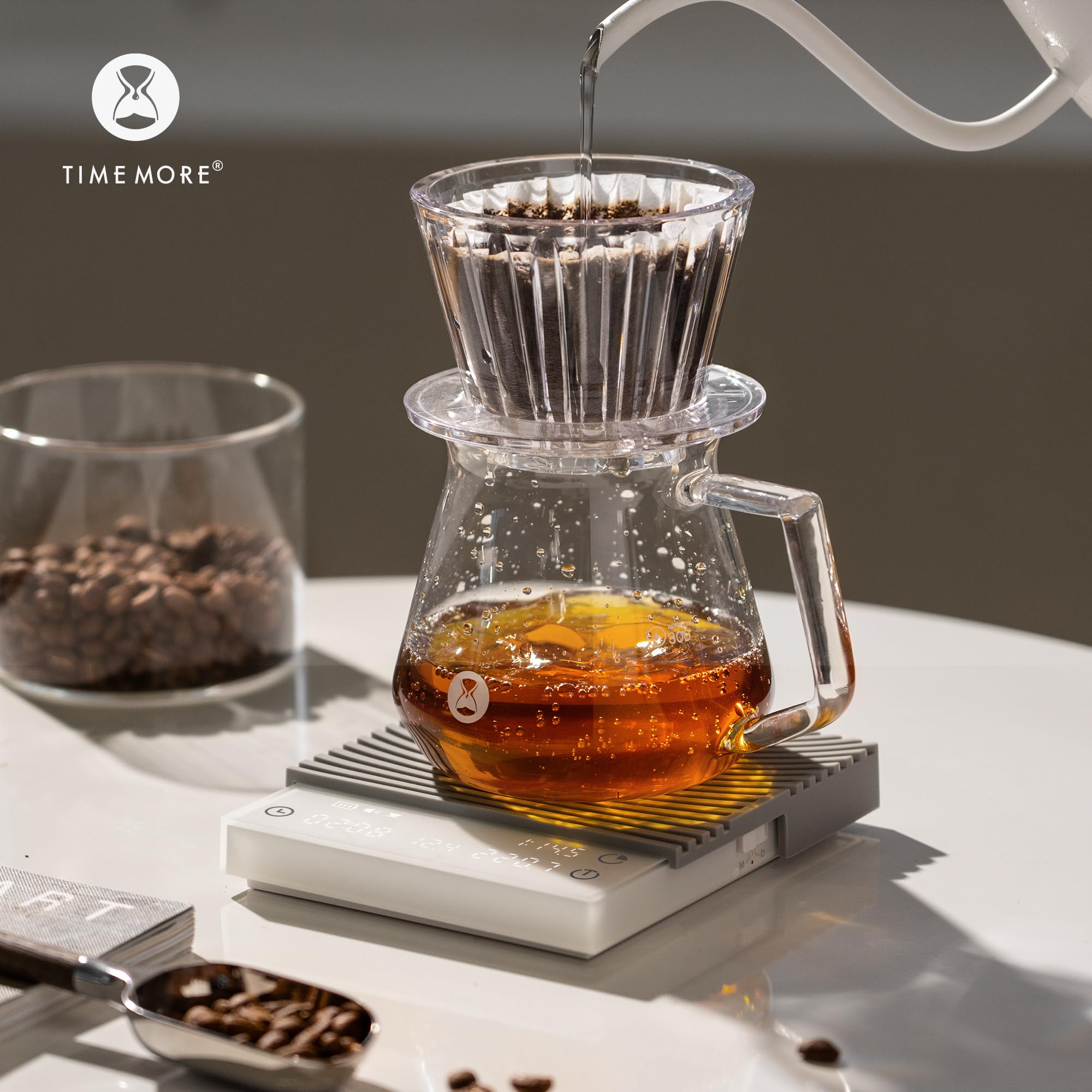 TIMEMORE Black Mirror Basic 3 Báscula de Café para Pour-Over y Espresso, 0,1g Alta Precisión con Temporizador, 3 Modos, oz/kg, 1600mAh USB-C, Blanco