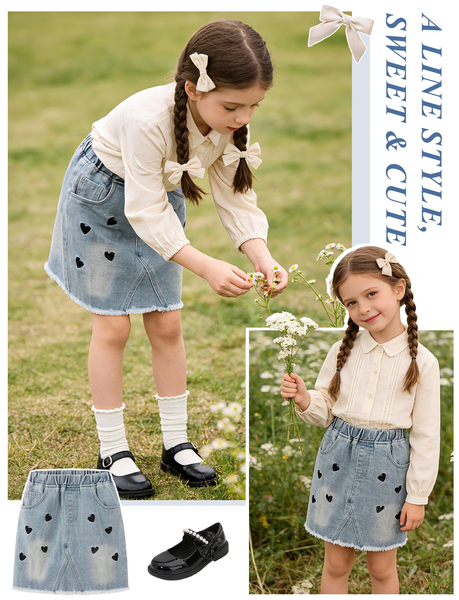 SEAUR Jupe en Jean Fille Mini Jupe Denim Décontractée Confortable Fille Jupe Courte Coton Taille Élastiquée Droite 4-8 Ans