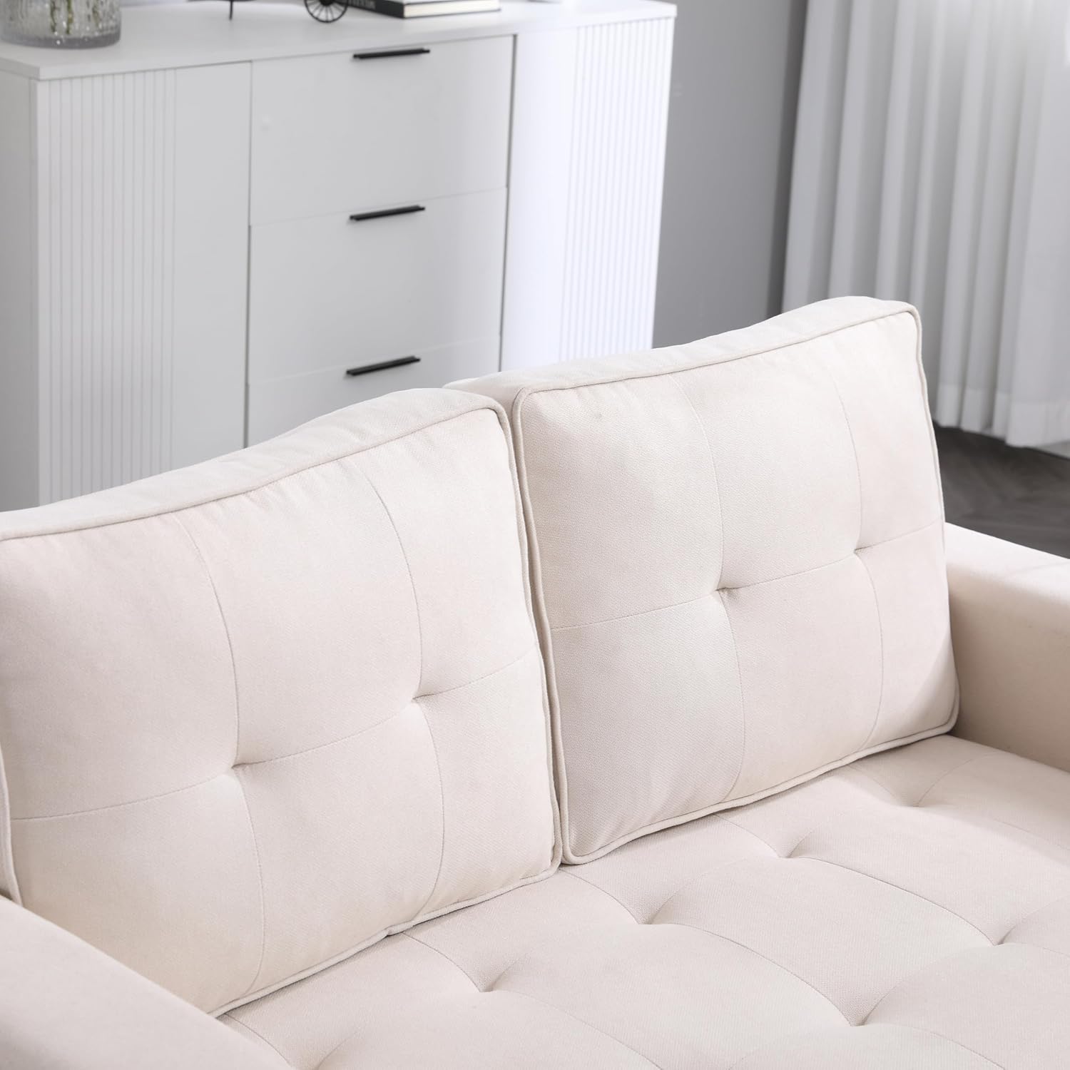 3-in-1 Convertible Sleeper Pullout Bed with 2 Side Pocket, Upgraded Loveseat Futon Sofa Bed Foldable Floor Couch Bed for Living Room,Beige