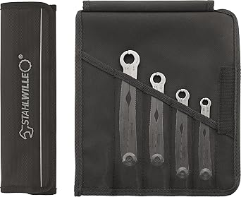 Stahlwille 96411003 Ratchet Wrenches FastRatch Set, 4 Pieces, Size 8mm, 10mm, 11mm and 14mm Spanner Openings, Stainless Steel, Made in Germany