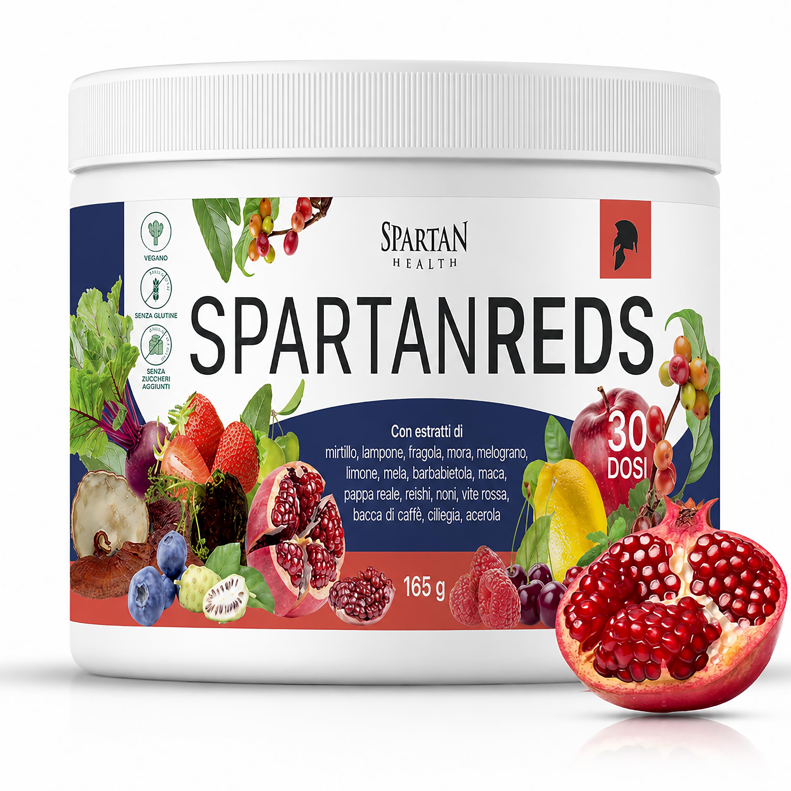 Spartan Health – Spartan Reds – Integratore Antiossidante Energizzante con Maca, Reishi e Noni – L'Evoluzione dell'Estratto di Mirtillo Rosso e Vitamine Vegetali – Superfood in Polvere