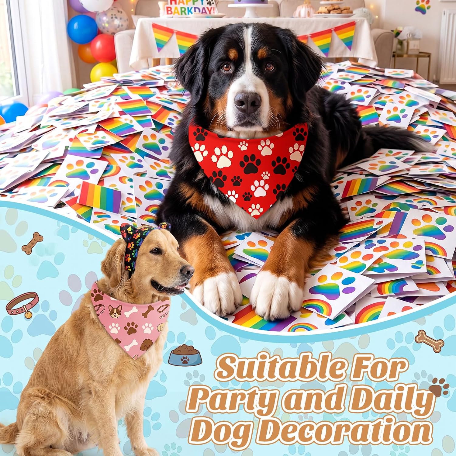 50 Pcs Pastel Paw Prints Dog Bandanas Bulk, Birthday Party Costume image 2
