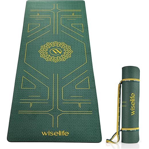 Wiselife True Alignment Yoga Mat + Sleek Yoga Strap For Men And Women (Probalance Tpe Material 6Mm Extra Thick Extra Long Extra Wide) (Emerald)