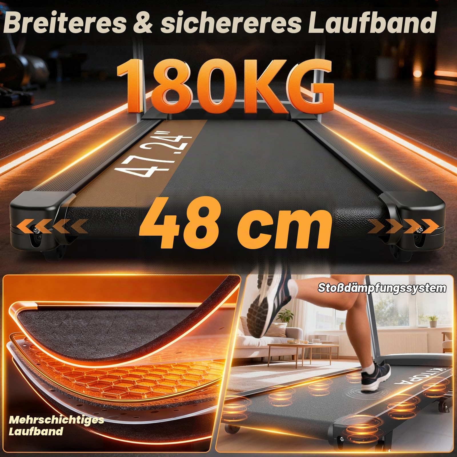 Kitopa 20KM/H Laufband für Zuhause,Laufband Klappbar mit 18% Steigung | 7PS Profi Laufband, Große Lauffläche Laufband bis 180 kg, Laufbander mit interaktivem LCD Display Bluetooth