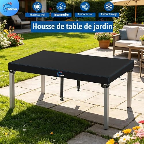 SIRUITON Housse de Protection pour Table de Jardin Noir 200x100x15cm - Tissu Oxford 520D - Ensemble de Protections pour Tables d'Extérieur/Intérieur - 5