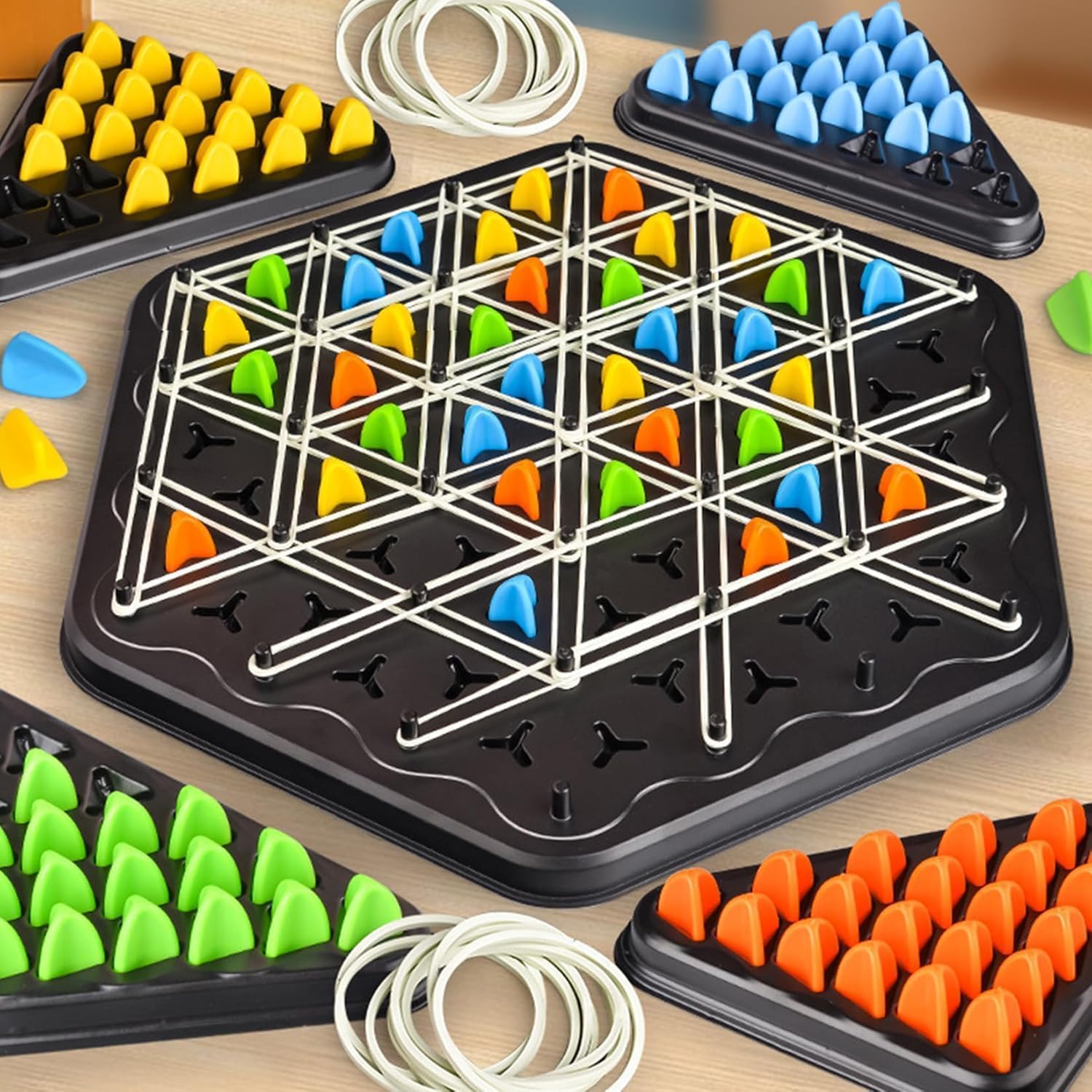 Sell Pluse Chain Triangle Chess Triggle Rubber Band Game Strategy Building Board Games Desktop Puzzle Interactive Brain Teaser Game Family Fun Night Party for Kids Adult 2 to 4 Players-image-6