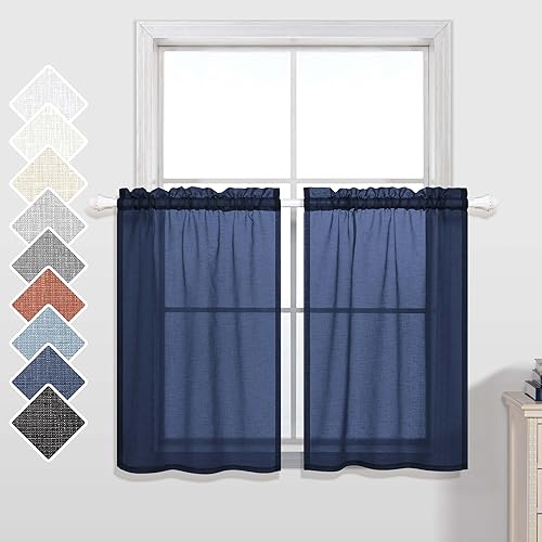 KOUFALL - Cortinas cortas con aspecto de lino KOUFALL - Cortinas cortas con aspecto de lino