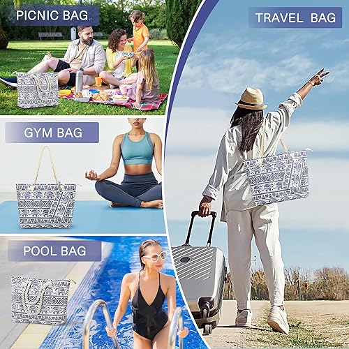 Miniatura 5 de WLLWOO Beach Bags For Women,Extra Large Beach Tote Waterproof Sandproof,Swim Pool Totes Bag Vacation Beach Bag