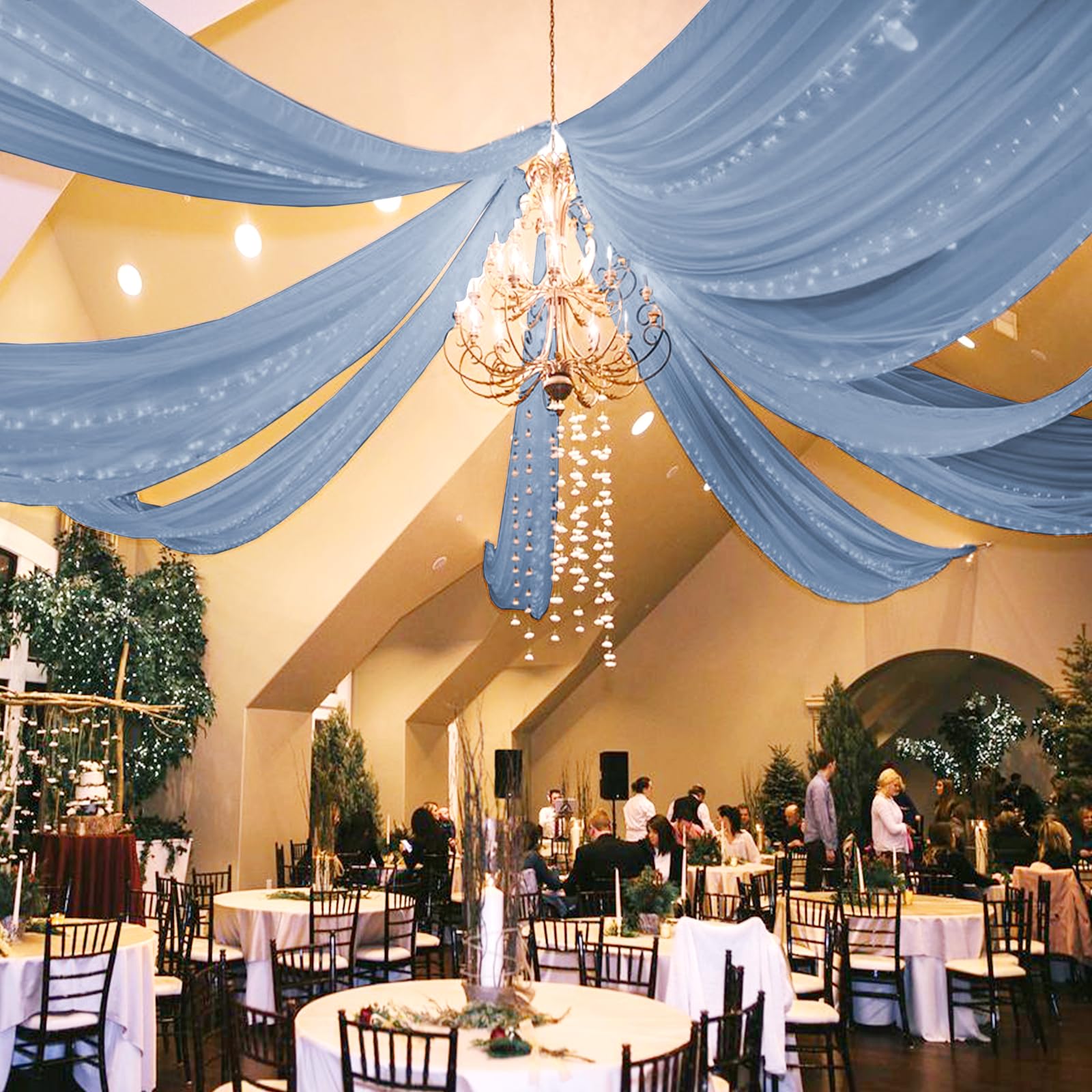REWOMC 6 Panels Dusty Blue Ceiling Drapes for Wedding 5ftx20ft Chiffon Fabric Arch Draping Curtains Sheer Drapery for Party Ceremony Birthday Baby