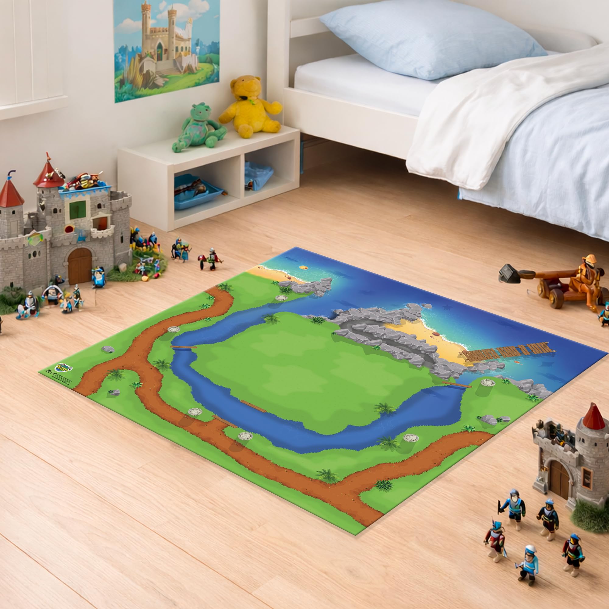 Castle Adventure Playmat for Kids – Medieval Kingdom Floor Play Scene Compatible with Toy Figures, Knights & Building Toys, 85 x 85cm