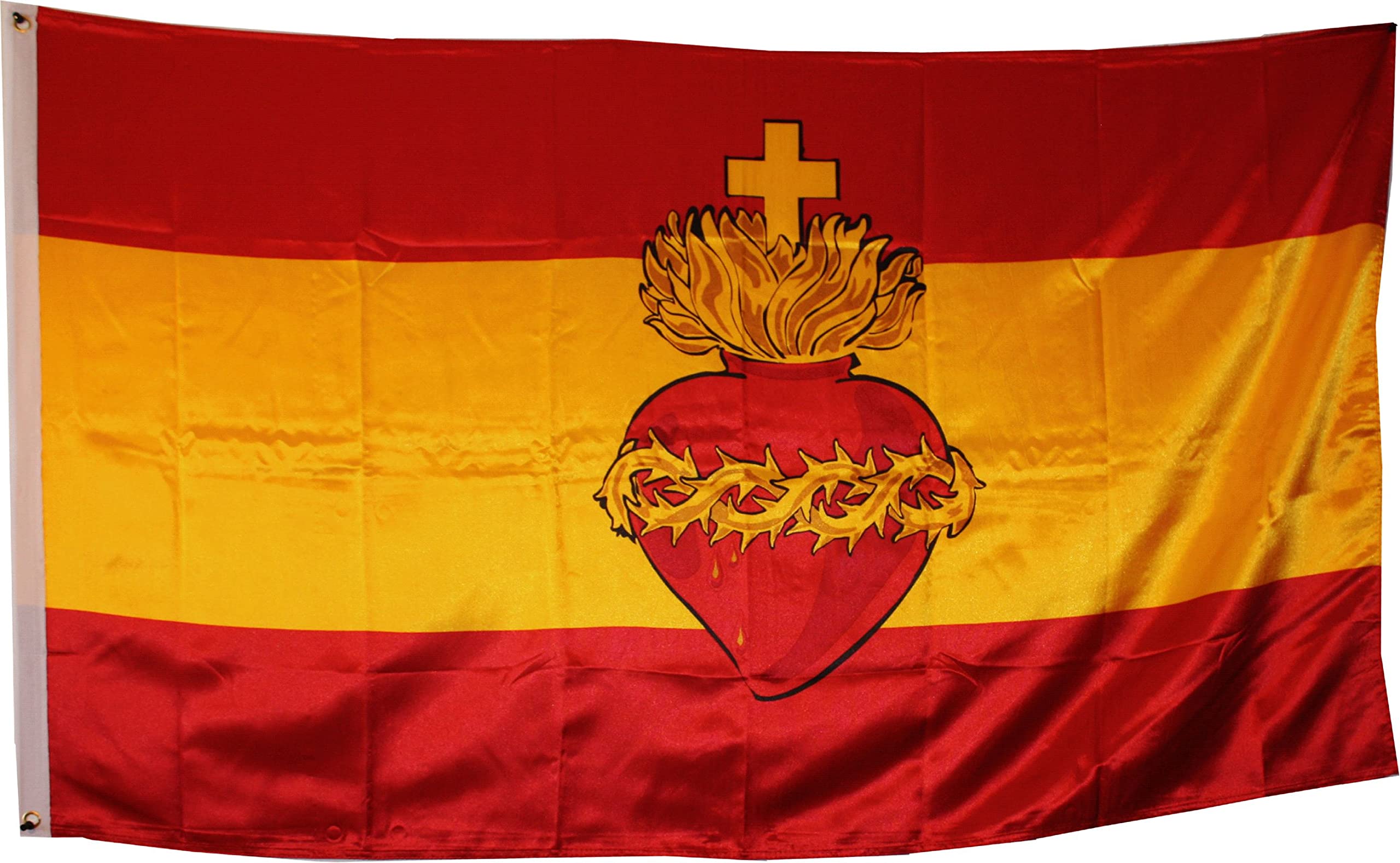 BANDERA DE ESPAÑA SAGRADO CORAZON DE JESUS. RASO PREMIUM 120D. TAMAÑO GRANDE 150X90 CM