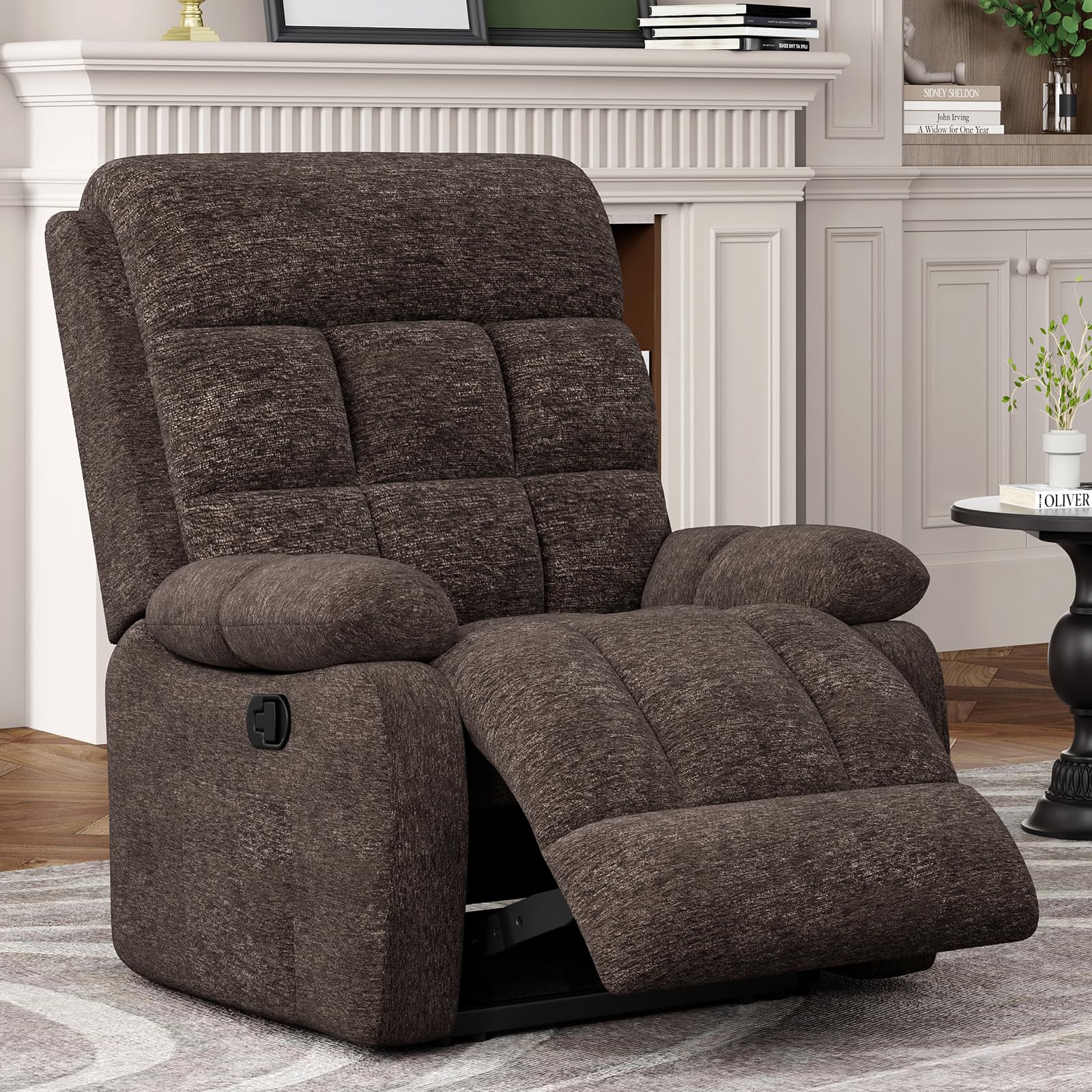 Recliner Chair, Upholstered Rocker Recliner Chair with Side Pocket, Ergonomic 110°-160° Adjustable Reclining Chairs for Adults, Single Sofa Chair with Footrest,Recliner Sofa for Living Room
