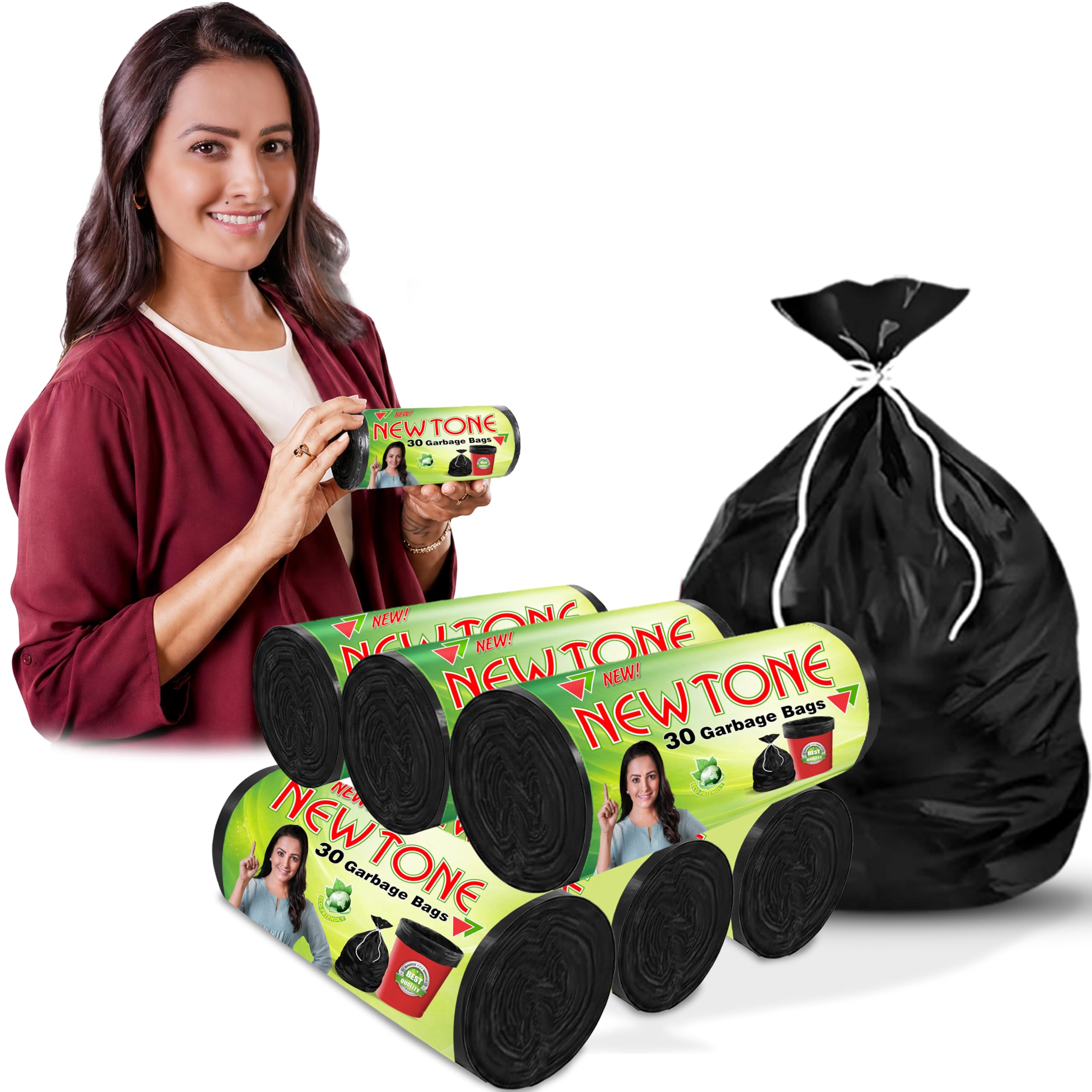 Newtone Garbage Bags | Small 17 X 19 Inches | 180 Bags (30 Bags X 6 Rolls) | Dustbin/Trash bin | Pouch Packing | (Black)