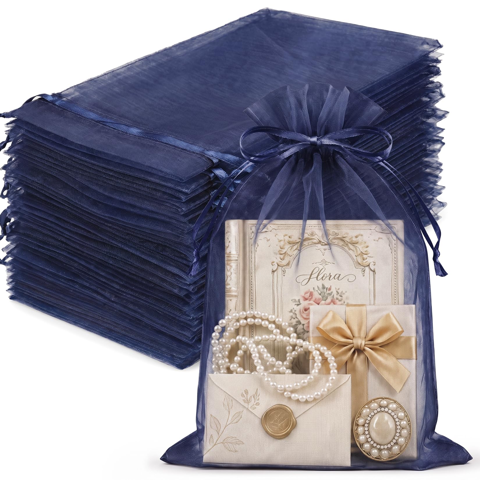 White Organza Bags - 100 Pcs Gift Bags -17