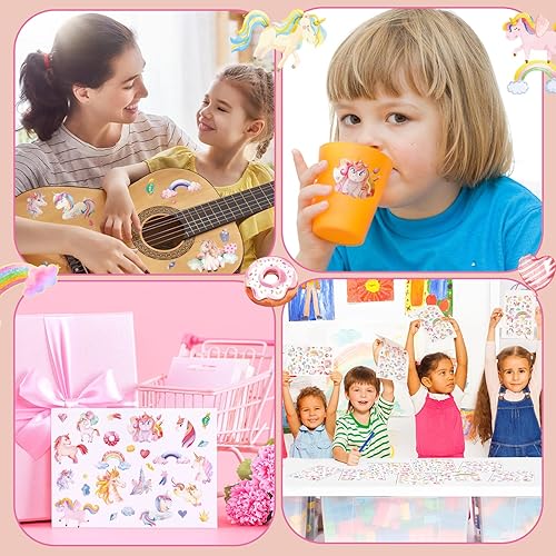 Miniatura 4 de Teling 48 hojas de calcomanías de unicornio más de 1500 lindas calcomanías impermeables para pared, calcomanías autoadhesivas para decoración de