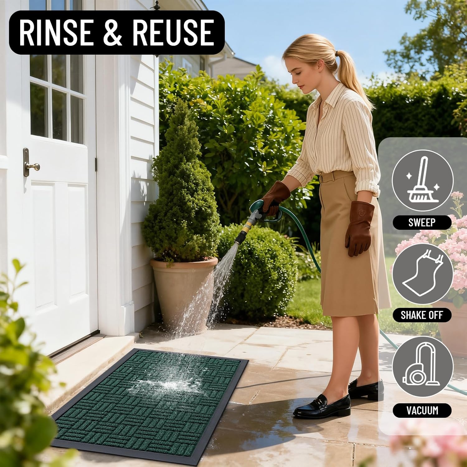 OLANLY Front Door Mat Outside Entrance 71x47, Absorbent, Heavy Duty Sturdy Natural Rubber Doormat Indoor Outdoor, Non-Slip, Stain and Fade Resistant, Low Profile Floor Mat for Entryway, Black Green