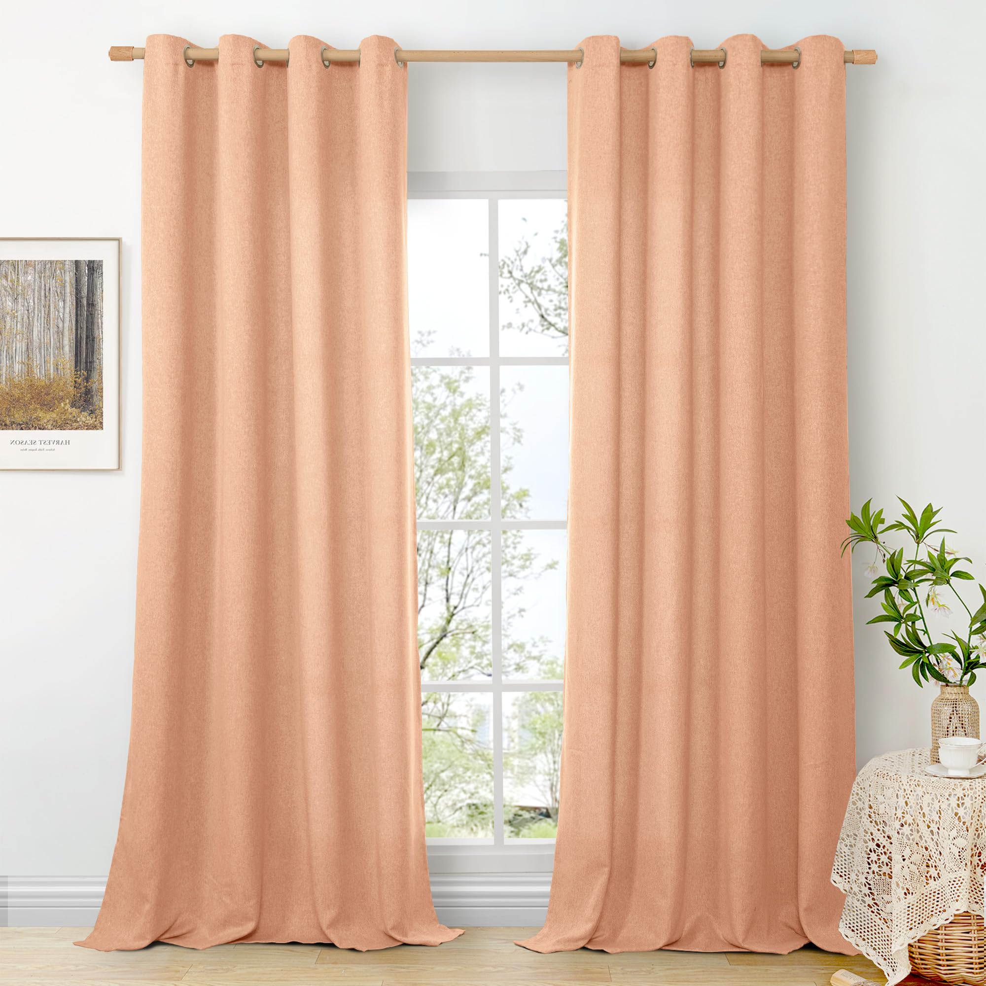 BGment Peach Linen Curtains for Living Room 90 Inch Length 2 Panels Set, Spring Country Rustic Window Drapes Textured Light Filtering for Bedroom Laundry Privacy Decor, Each 52 Inch Wide — image 1
