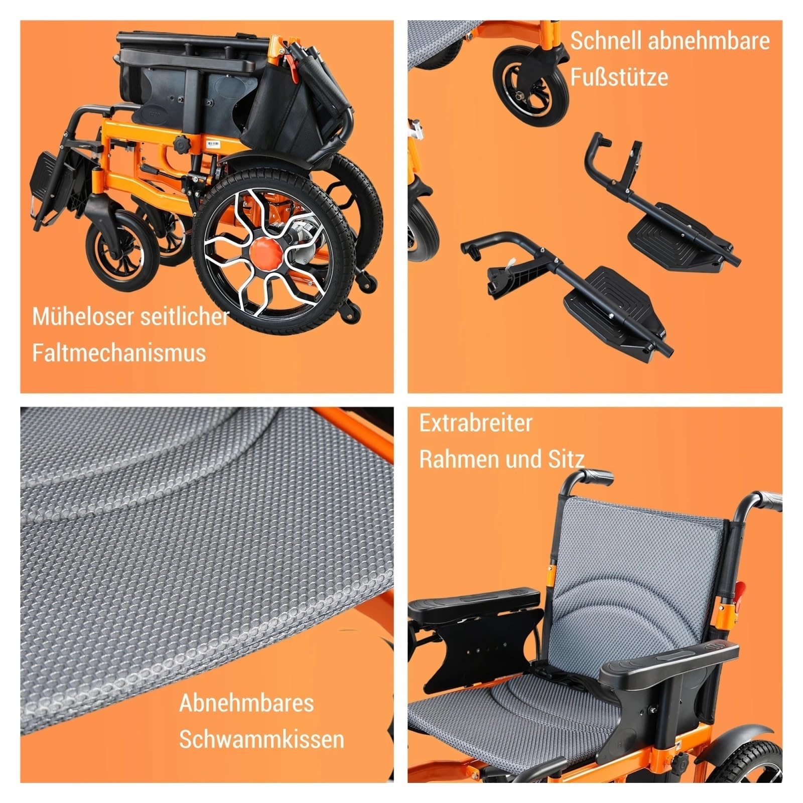Sedia A Rotelle Elettrica Pieghevole, Motore Da 500 W, Batteria Al Litio Rimovibile 12 Ah, Autonomia Di 20 Km, Pneumatici Fuoristrada 40 Cm For Uso Quotidiano E All'aperto Comodo E Facile Da Usare