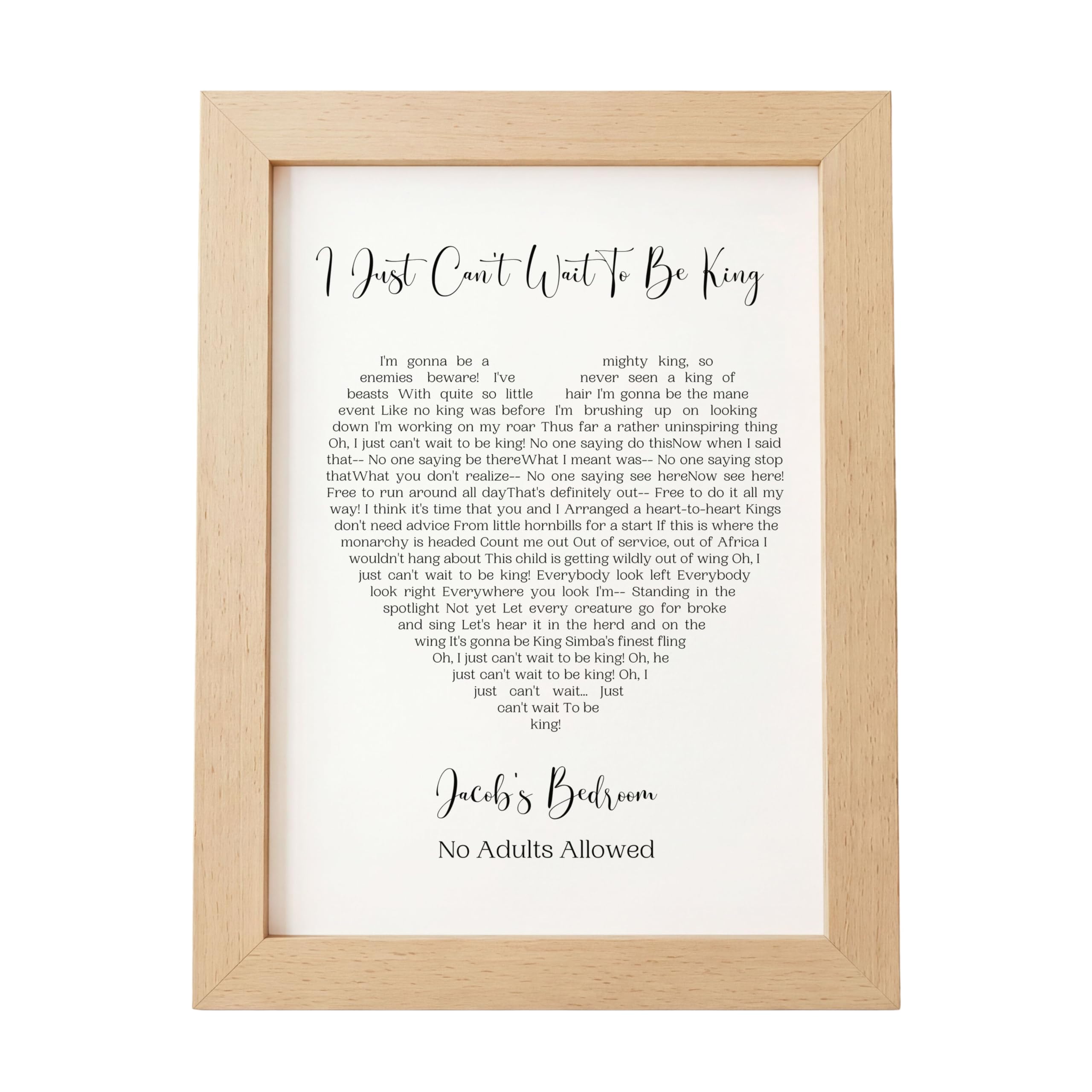 Pretty Unique Prints Children’s Song Lyrics Heart Print, Personalised Bedroom Wall Art with Favourite Rhyme or Film Song, Birthday Christmas Gift for Kids — image 1