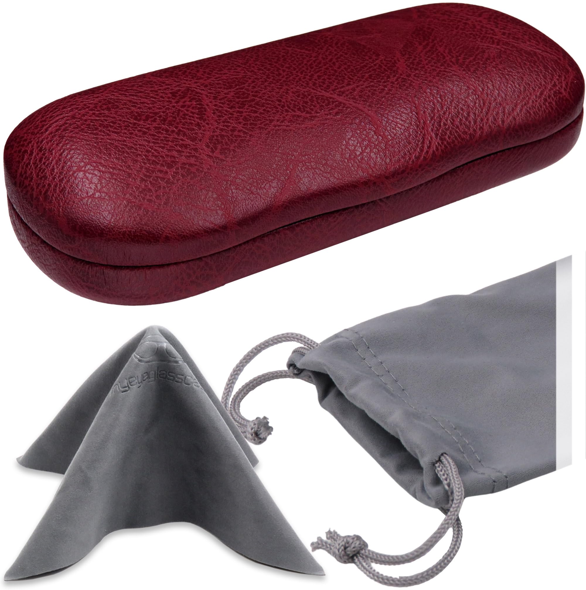 MyEyeglassCase Men's Medium Glasses Case - Classic Eyeglasses Hard Shell Holder, Elegant Easy Open Lip with Pouch and Cloth